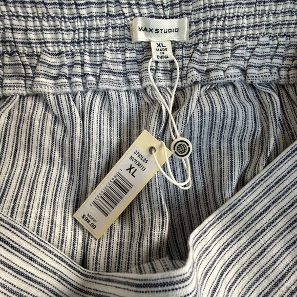 Max Studio Women Striped Wide-Leg Linen-Blend Pants XL Blue/White Casual New $98 - Picture 3 of 5
